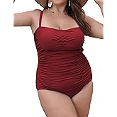 Curvtide Plus Size Bathing Suit for Curvy Women Tummy Control Ruched 2XL One Piece Swim Suits Square Neck Swimsuits 2025