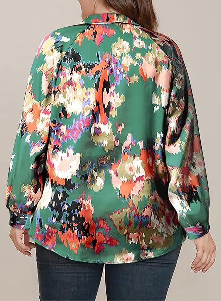 EYTINO WOMENS PLUS SIZE LANTERN LONG SLEEVE V NECK BOHO FLORAL PRINT SUMMER LOOSE BLOUSE SHIRTS TOPS,5X GREEN 109