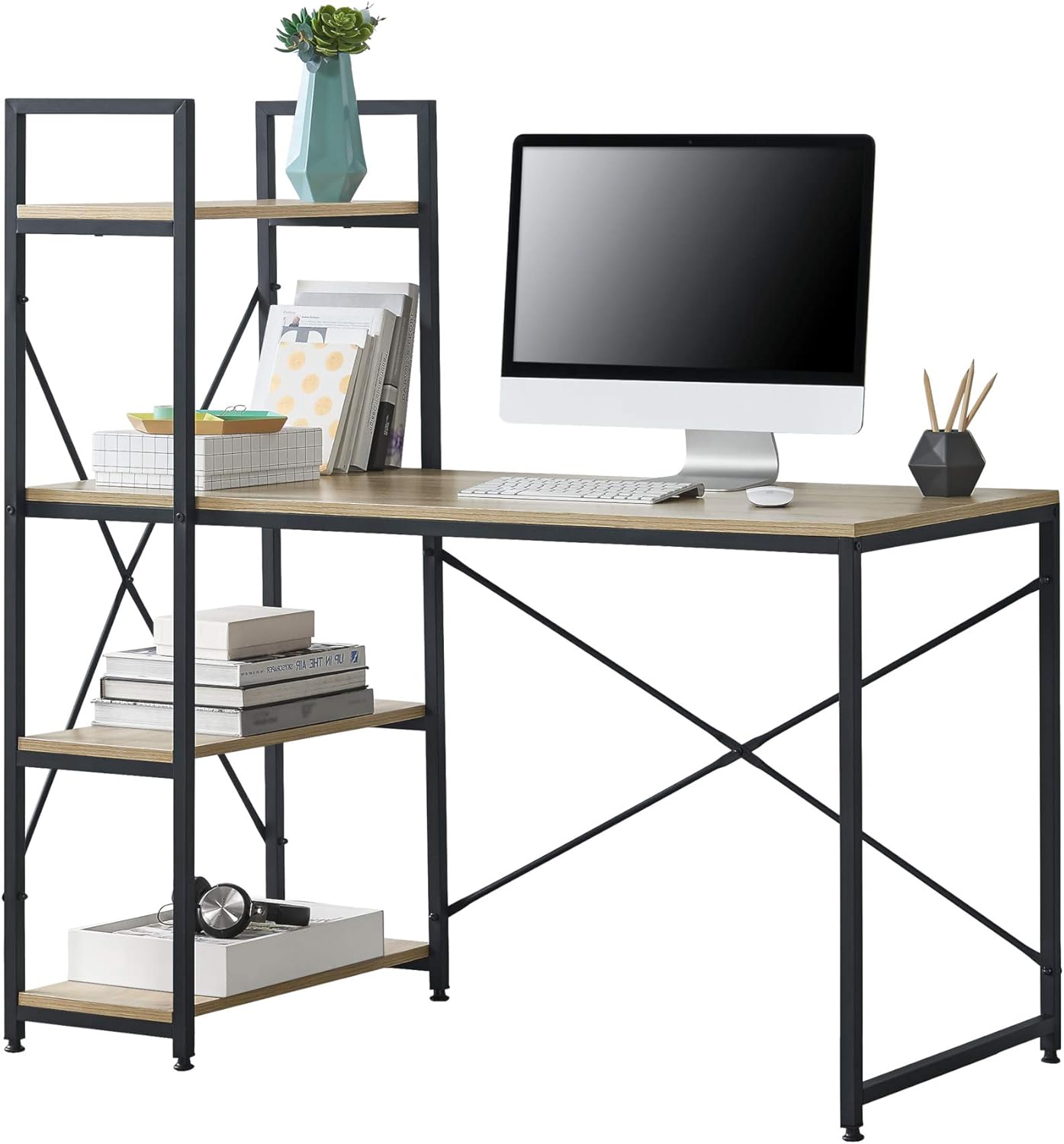 [en.casa] Escritorio con 4 Estantes a la Izquierda 122 x 120 x 64 cm