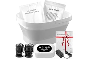OLIXIE Ionic Foot Bath Detox Machine,Foot Detox Foot Bath Soak Tub with 2 Arrays,80 Disposable Liners,Detox Sea Salt,Folding Foot Spa Bucket,Home Salon-Level Foot Soaking Tub2