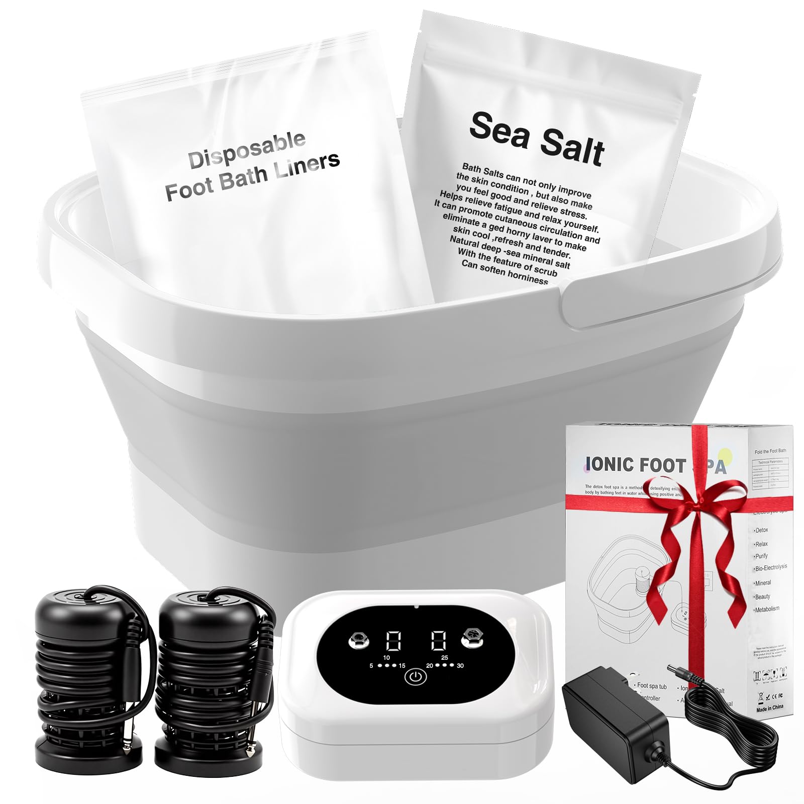 Photo 1 of Ionic Foot Bath Detox Machine,Foot Detox Foot Bath Soak Tub with 2 Arrays,80 Disposable Liners,Detox Sea Salt,Folding Foot Spa Bucket,Home Salon-Level Foot Soaking Tub2