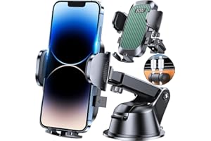 HTU Cell Phone Holder for Car【Powerful Suction Cup Never Fall】 Universal Car Phone Holder Mount for Dashboard Windshield Air Vent Long Arm Cell Phone Car Mount Thick Case(Dark Green)