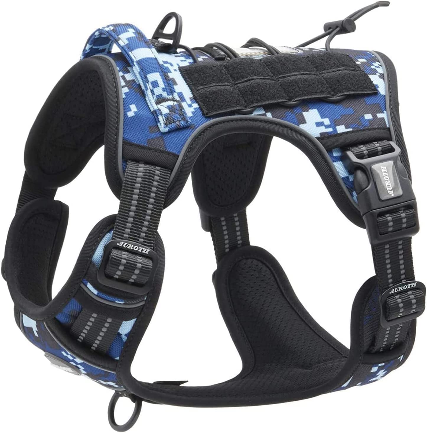 Auroth Tactical Anti Pull Dog Harness, Adjustable, Breathable, Reflective, Military Materials, Size S, Blue Camo — image 1
