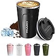 Travel coffee mugs leak-proof, reusable coffee cups with lids, stainless steel vacuum thermos coffee tumblers,thermal insulation cups for men and women keep hot & cold drinks(2nd-Black, 12OZ)