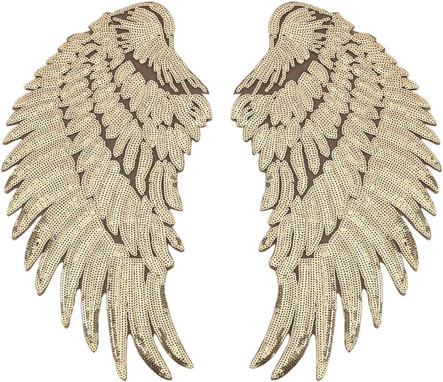 ARTEM 1 Pair Gold Sequins Angel Wings Sew On Iron On Patch DIY Embroidered Applique Bling Wings for Jackets Cloth Decoration Accessory Stickers Gifts 4 Colors