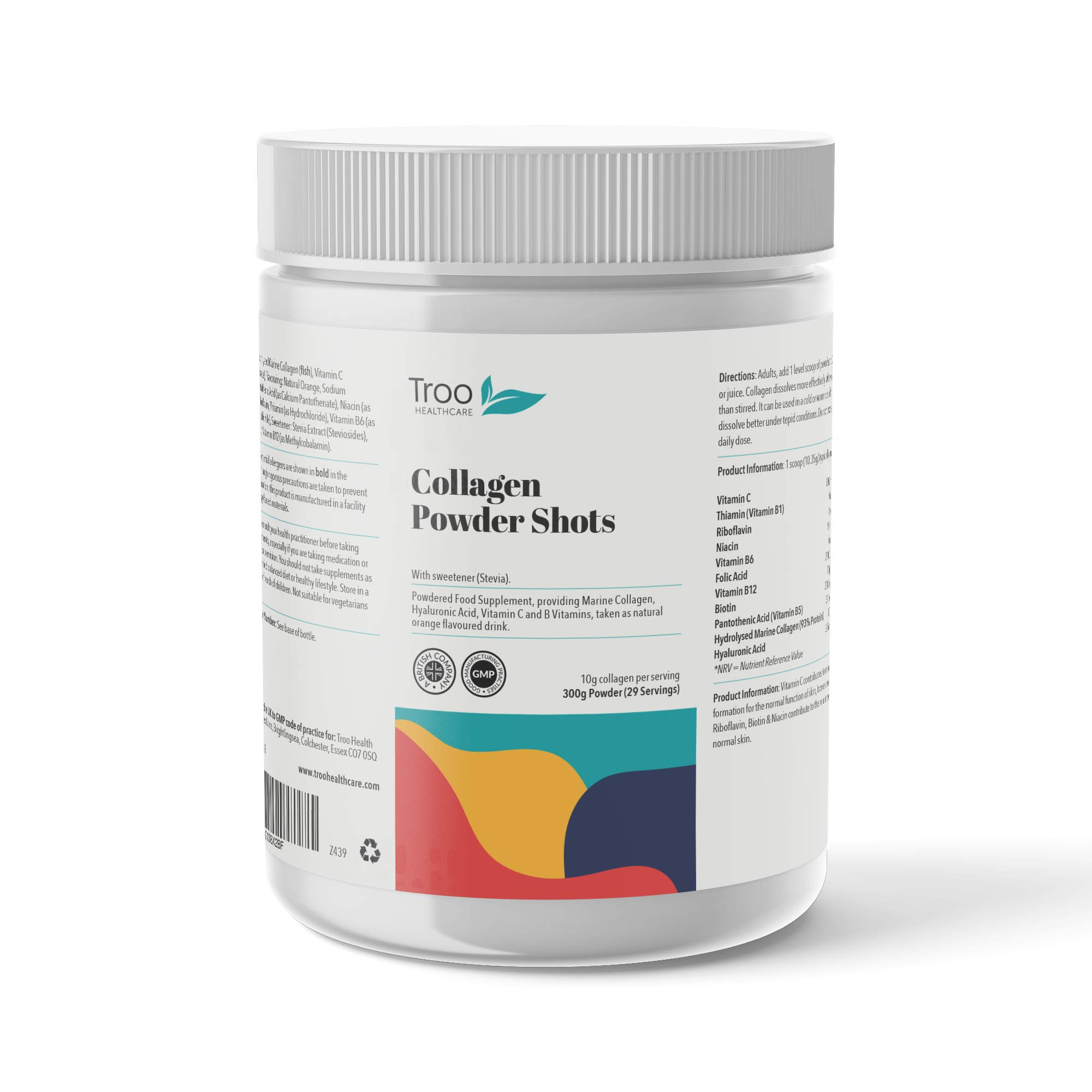 Troo Health Care Hydrolysed Marine Collagen Peptides Powder Enhanced with Essential Vitamins 300g - Easy Mix Liquid Collagen Drink with Biotin Hair and Skin Support - UK Manufactured