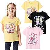 HILEELANG Girl T-Shirts Short Sleeve Graphic Tees Cotton Casual Summer Tops Shirts Packs