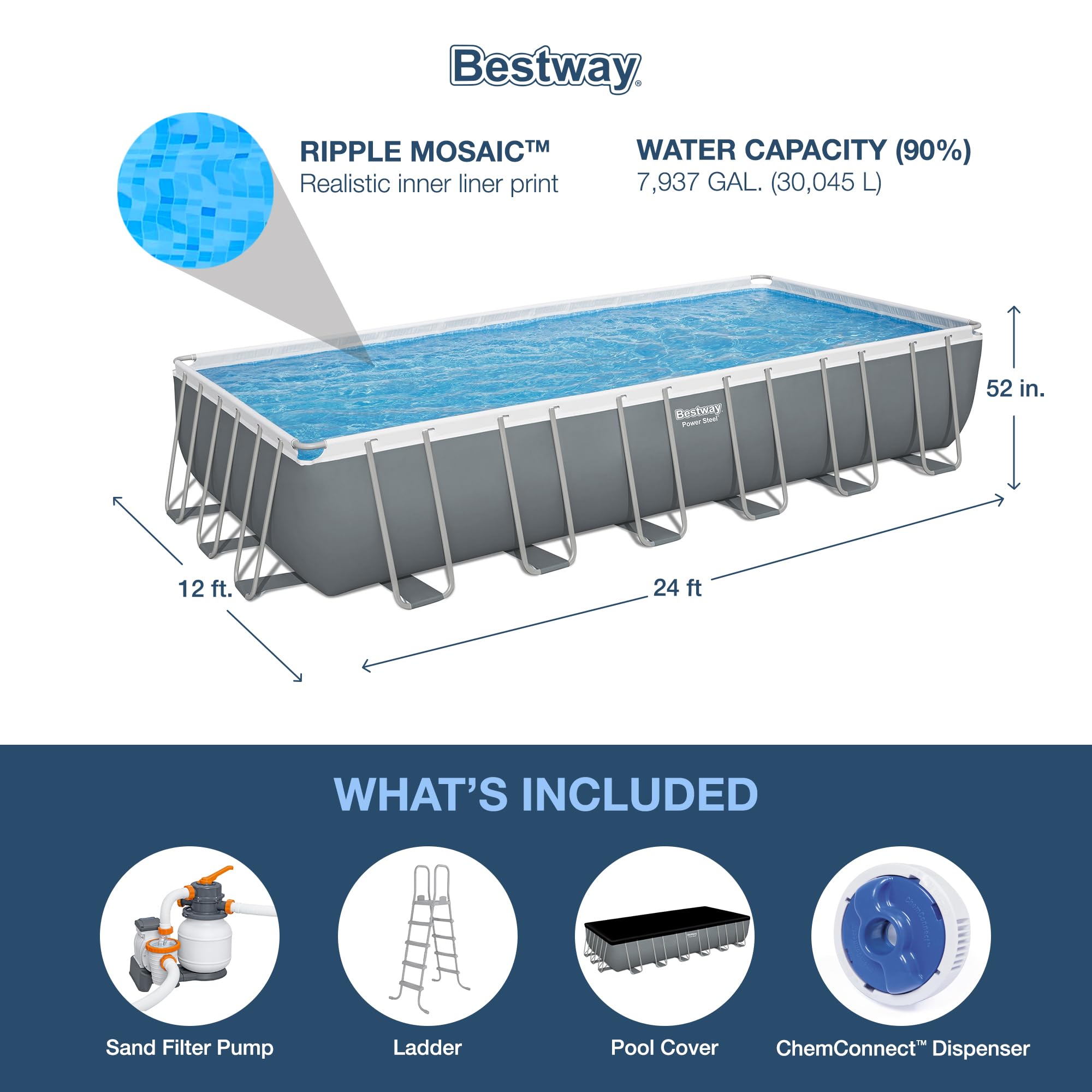 Mua Bestway Power Steel 24' x 12' x 52" Rectangular Metal Frame Above ...