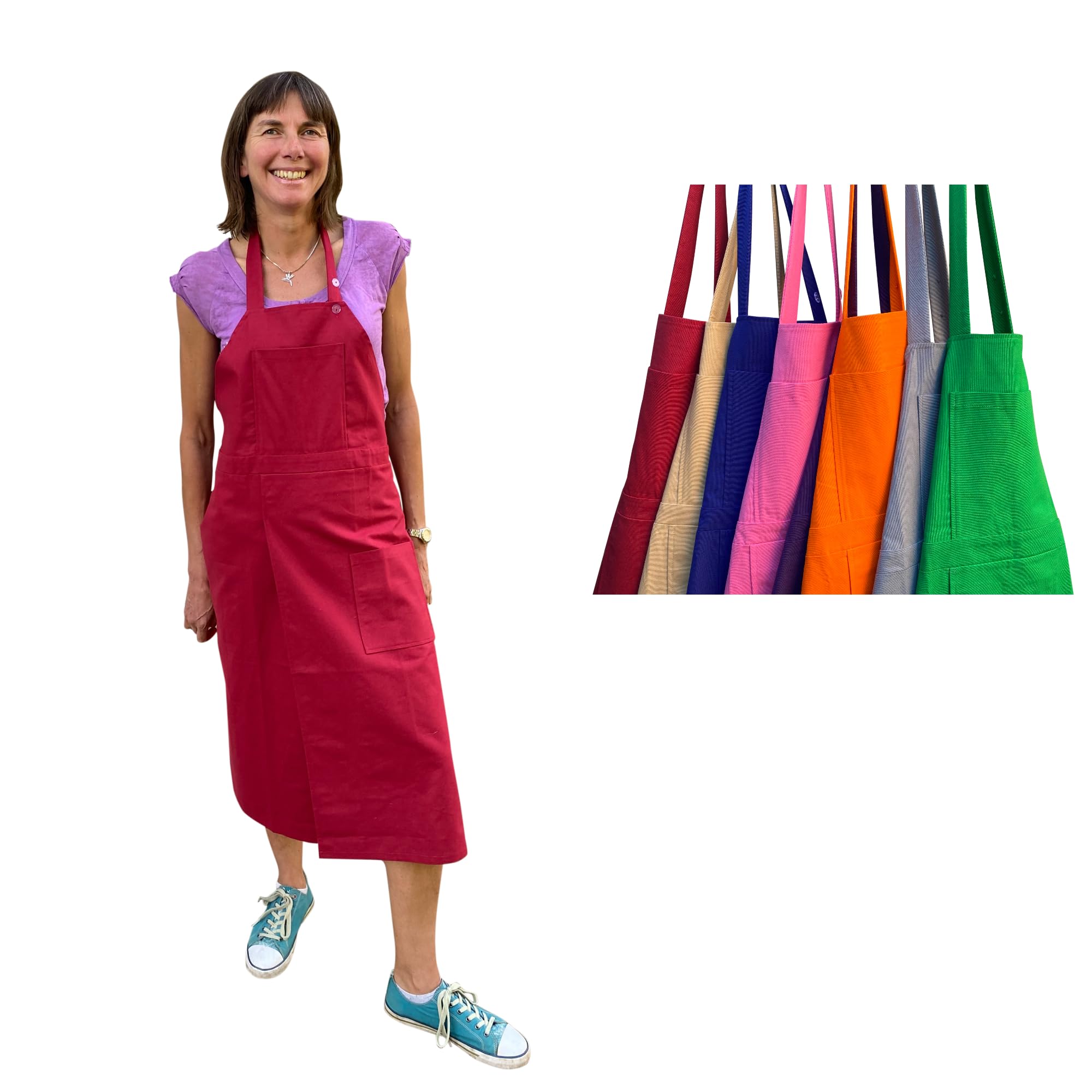 Potters Warehouse Pottery Apron Split Leg with an Adjustable neck strap and 2 pockets 8 Cotton Colours (Red)