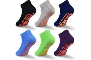 GRPSKCOS Boys Grip Socks 6 Pairs Kids Grip Socks Trampoline Sock Anti-Skid Ankle Sticky Sock for 2-13 Years Boys Girls