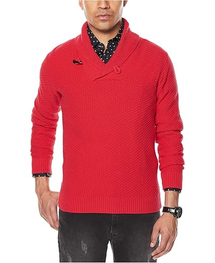 Sean John Mens Winter Knit Shawl Collar Sweater Red Xl At