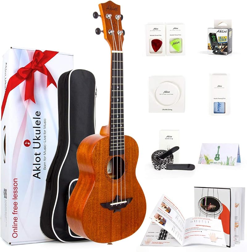 Aklot Concert Ukulele Solid Mahogany 23 Inch Uke with Accessories Kit