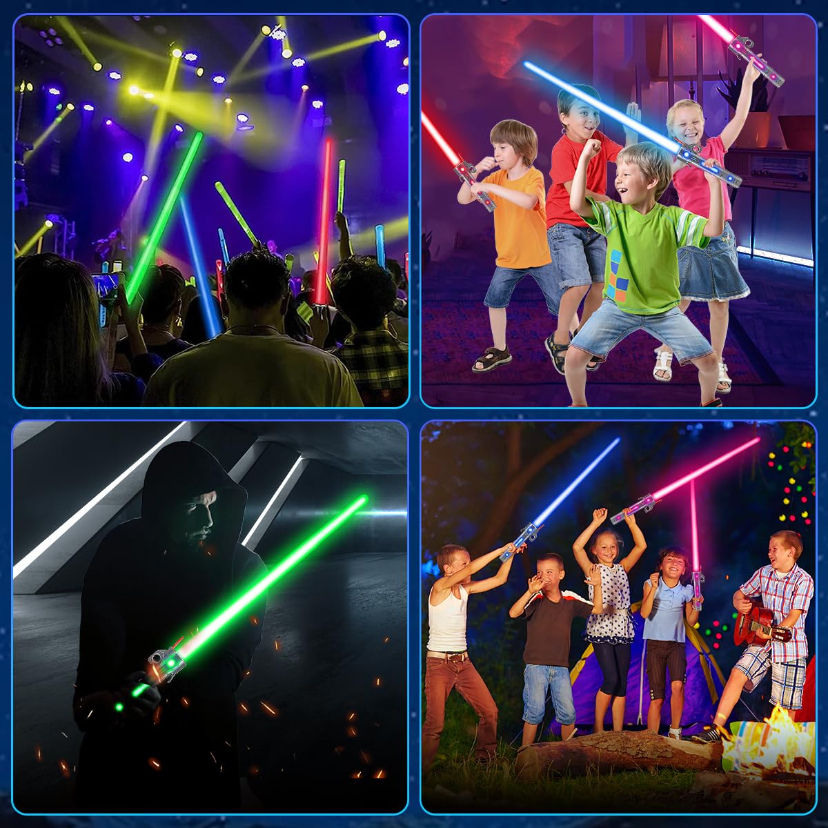 VATOS Wiederaufladbare Lichtschwerter 2er Set für Kinder, 2-in-1 Retractable LED Laserschwert mit 15 Farben & Dynamischem Sound, für Kostüm Cosplay Geburtstagsgeschenk und Rollenspiel 8