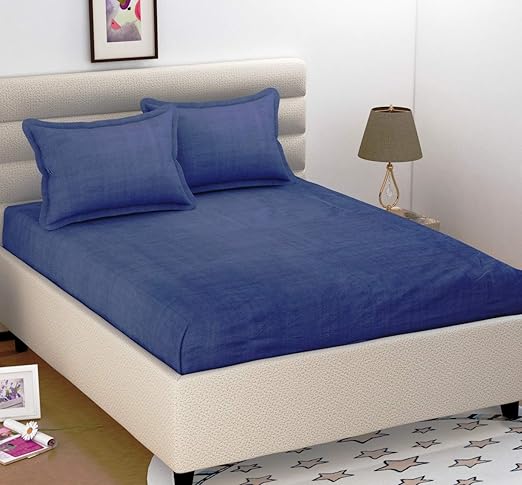 BADOTI Cotton 144 TC Bedsheet (Blue_Double)