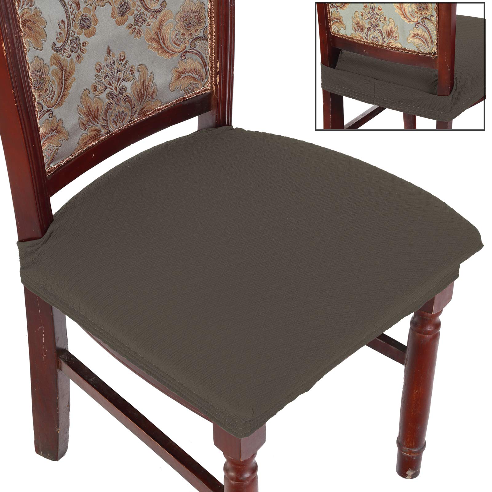 Photo 1 of ** VERY USED***BUYUE Dining Room Chair Covers Set of 4, Easy Installation Stretchy Jacquard Armless Kitchen Chair Seat Protectors, TPU not Mixed, Rear Covered- Brown- 4