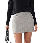 EXLURA Womens Tweed Bodycon Mini Skirt High Waist Side Zipper Fall Trendy Pencil Short Skirts Business Casual Outfits Pockets