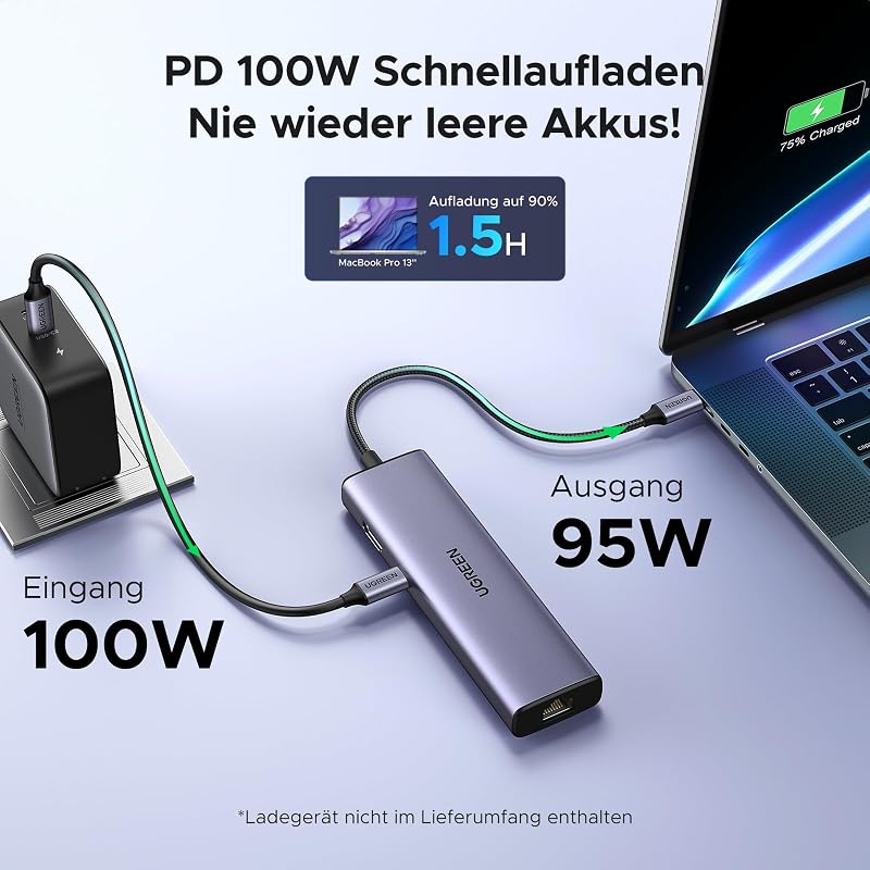 USB C Hub Ethernet, Docking Station 4K HDMI, PD100W, 3*USB A 3.0