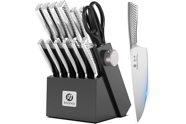 imarku Knife Block Set, 14-Piece Kitchen Knife Set with Built-in Sharpener, Razor Sharp Japanese High Carbon Stainless Steel