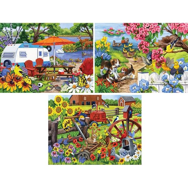 BITS AND PIECES 500 PIECE JIGSAW PUZZLE SET – VALUE 3-PACK FARM, FLOWERS & ANIMALS BY NANCY WERNERSBACH – COLORFUL ADULT PUZZLES, 18″ X 24″, UNIQUE RANDOM CUT PIECES