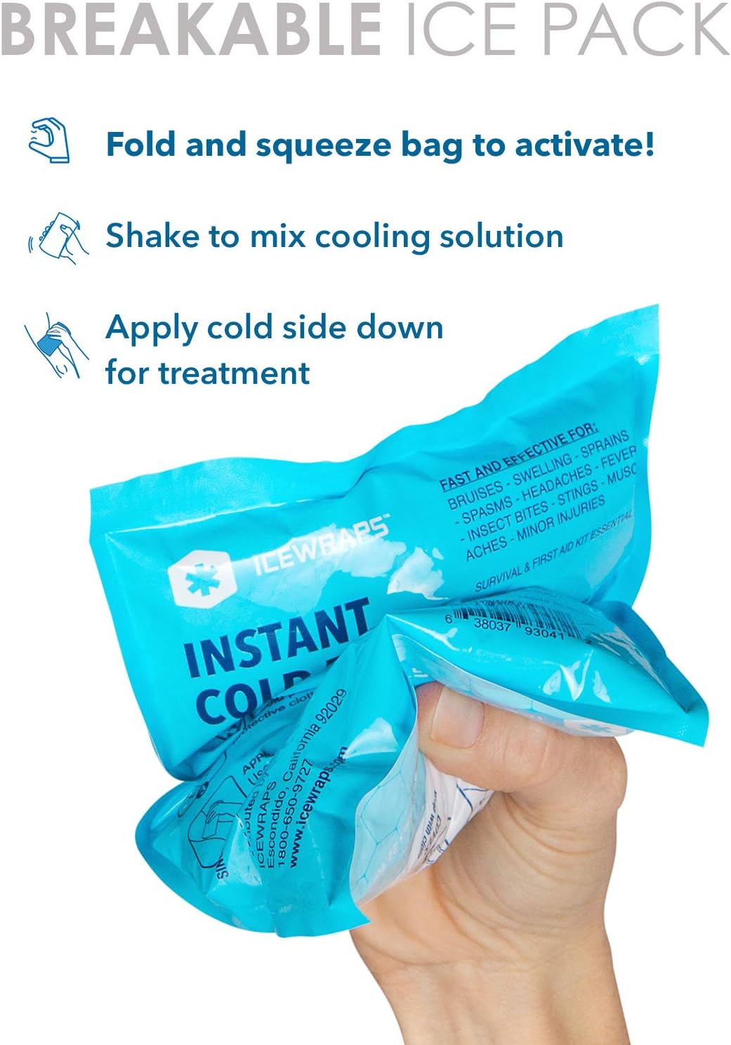 ICEWRAPS Instant Cold Pack - Emergency Disposable Ice Packs for Injuries, Sports, Camping or Hiking First Aid Kit (24 Cold Packs): Health & Personal Care