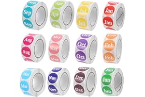 DIYEAH 12 Rolls Round Month Stickers: 12 Months of The Year Stickers - January to December Self Adhesive Dots Labels for Cale