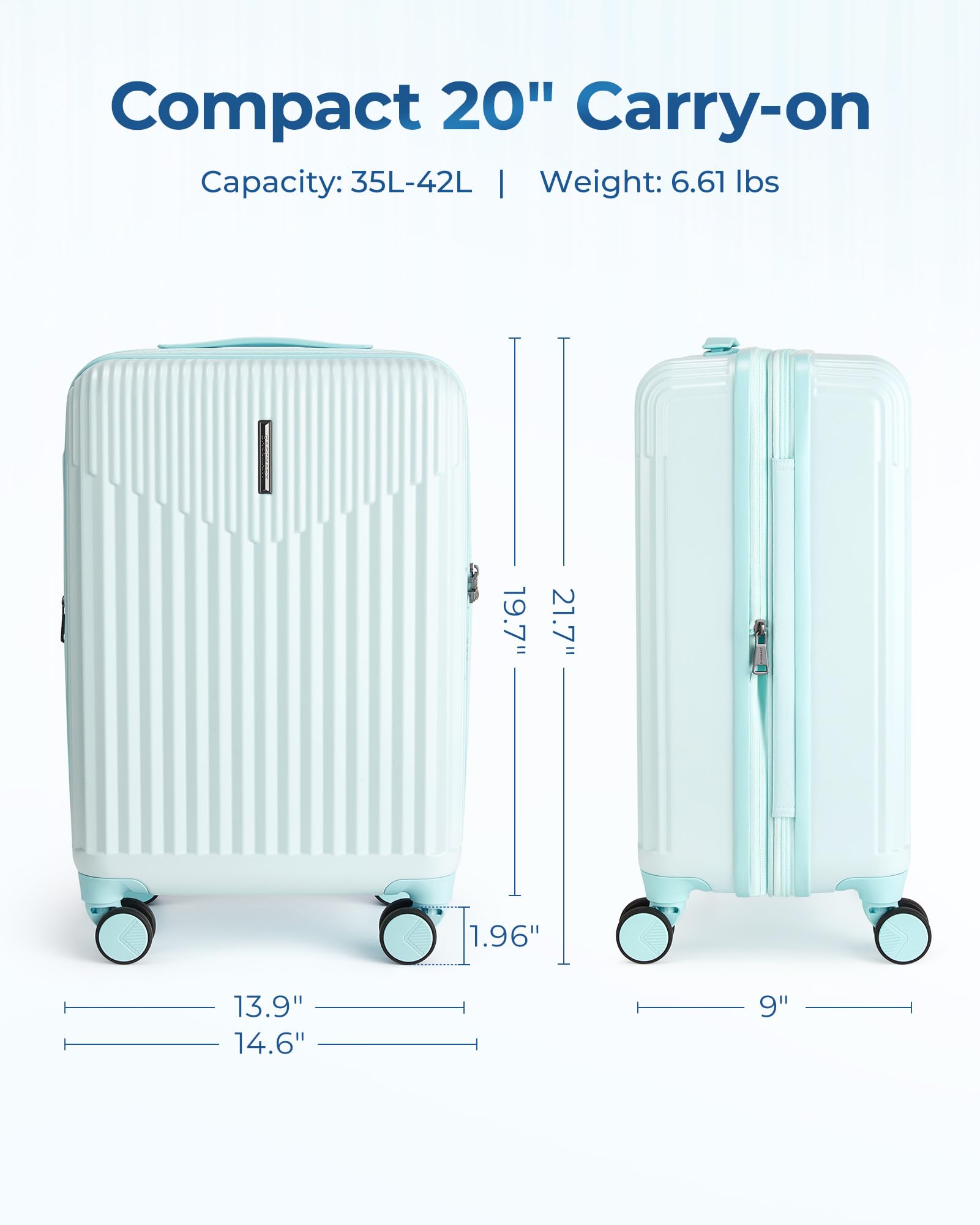 BAGSMART Carry On Luggage 22x14x9 Airline Approved with Spinner Wheels,100% PC Hardside Expandable Luggage with TSA Lock for Trips, 20 Inch Rolling Suitcases for Men Women,Green