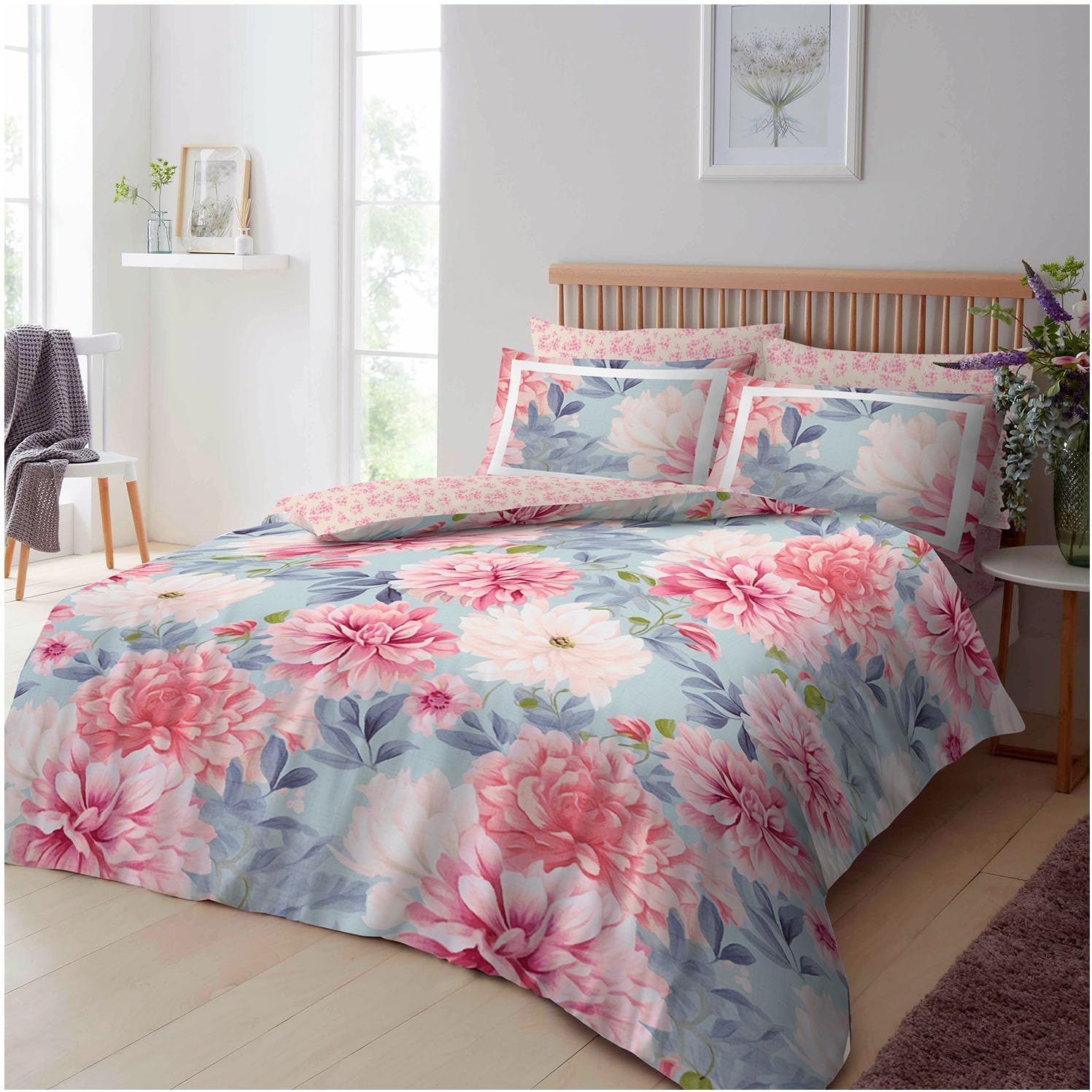 GC GAVENO CAVAILIA Floral Duvet Cover Sets (200x200 cm), Polycotton Pink Bedding Double Bed Set, Breathable Reversible Bedding & Linen