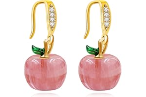 ULOVEIDO Natural Stone Fruit Apple Shape Earrings Set for Women - Cute Apple Hook Dangle Earring Teacher Appreciation Gifts