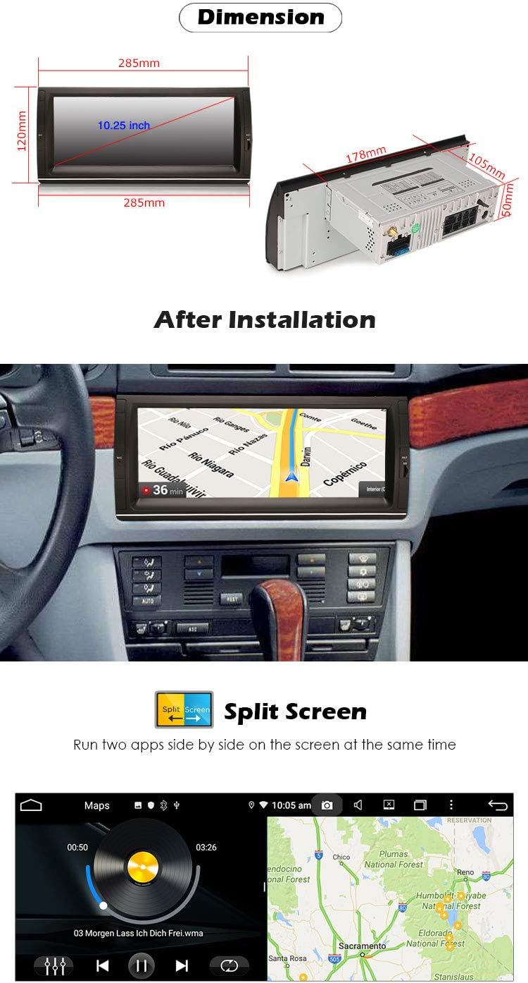ERISIN Android 12.0 Car Stereo for BMW 5 Series E53 Multimedia Player 10.25 Inch Support GPS Sat Nav Carplay Android Auto Bluetooth A2DP Wifi 4G DAB+ RDS Mirror Link TPMS SWC 4GB RAM + 64GB ROM - Image 3