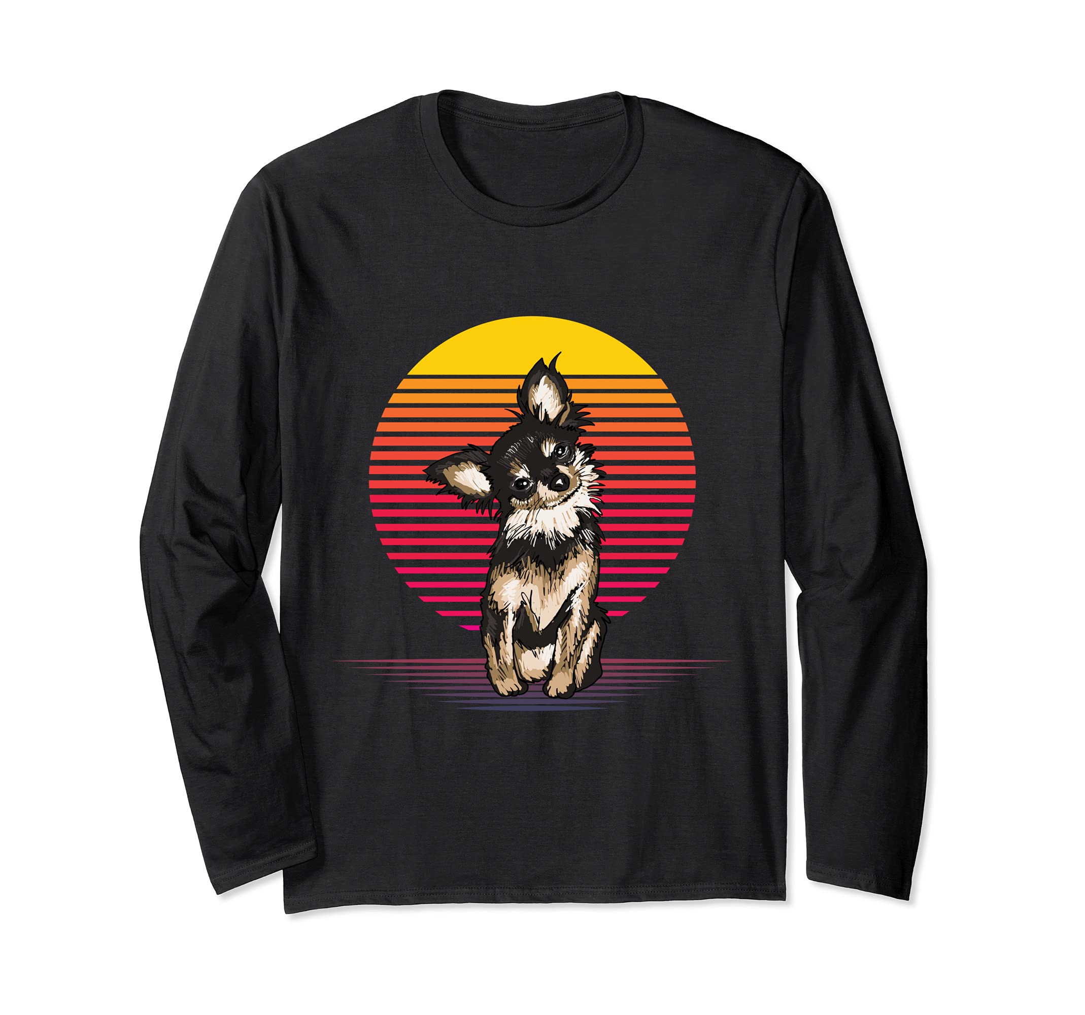 Vaporwave Chihuahua Dog Illustration Chihuahua Owner Long Sleeve T-Shirt