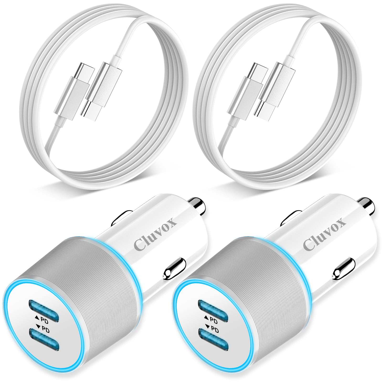 Photo 1 of 2 Pack 40W Fast USB C Car Charger Adapter for iPhone 17/16/15 Pro Max/Plus/Samsung Galaxy S25/S24 Ultra/S23 Car Phone Charger, Dual 20W PD Port Cigarette Lighter Adapter with 3.3FT Type C Cord-White