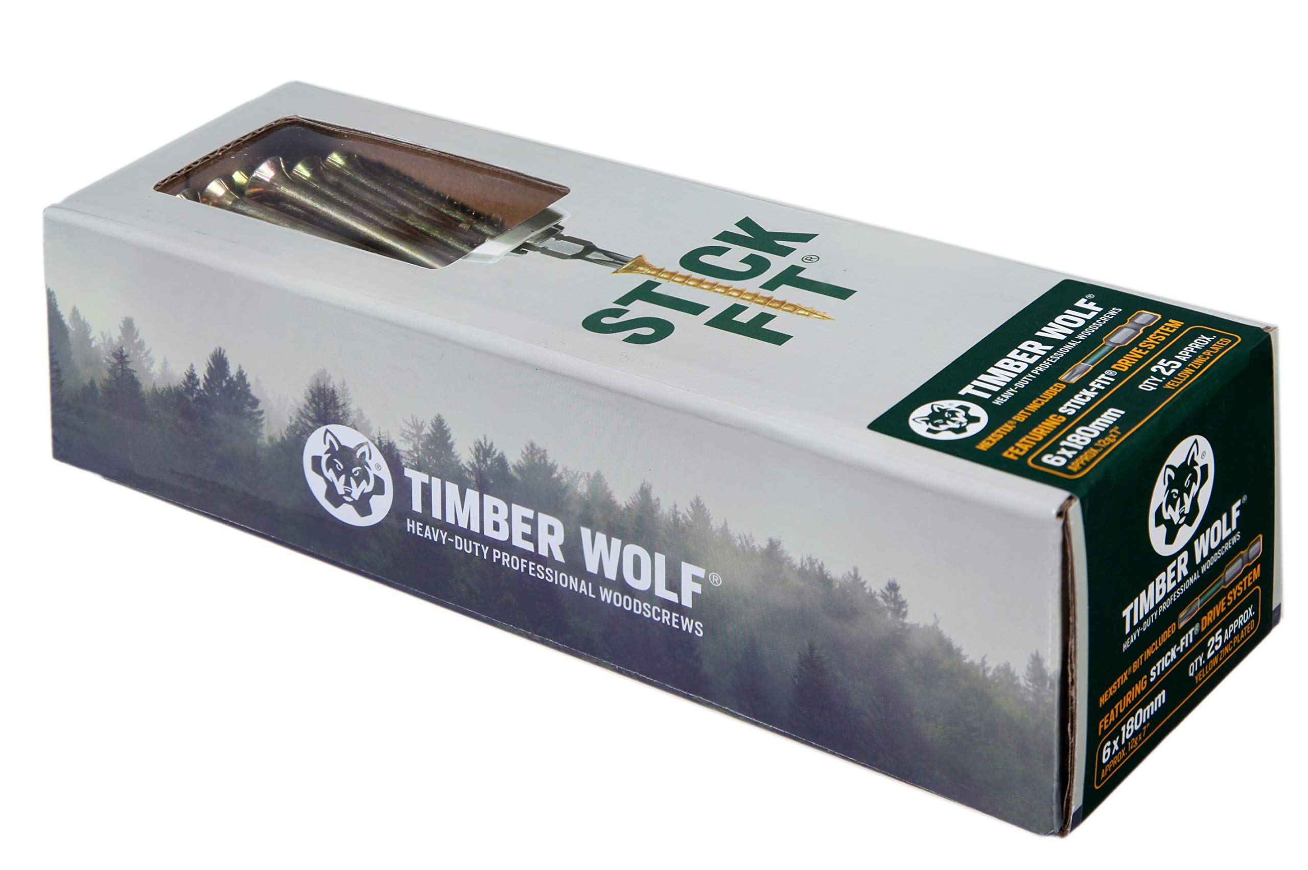Timber Wolf TW60180 Woodscrews - 6.0 x 180mm - Box of 25, Zinc & Yellow (Gold)