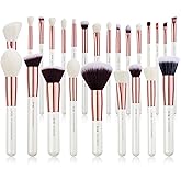 Jessup Brand 25pcs Professional Makeup Brush set Beauty Cosmetic Foundation Power Blushes eyelashes Lipstick Natural-Synthetic Hair Brushes set (Pearl White/Rose Gold)