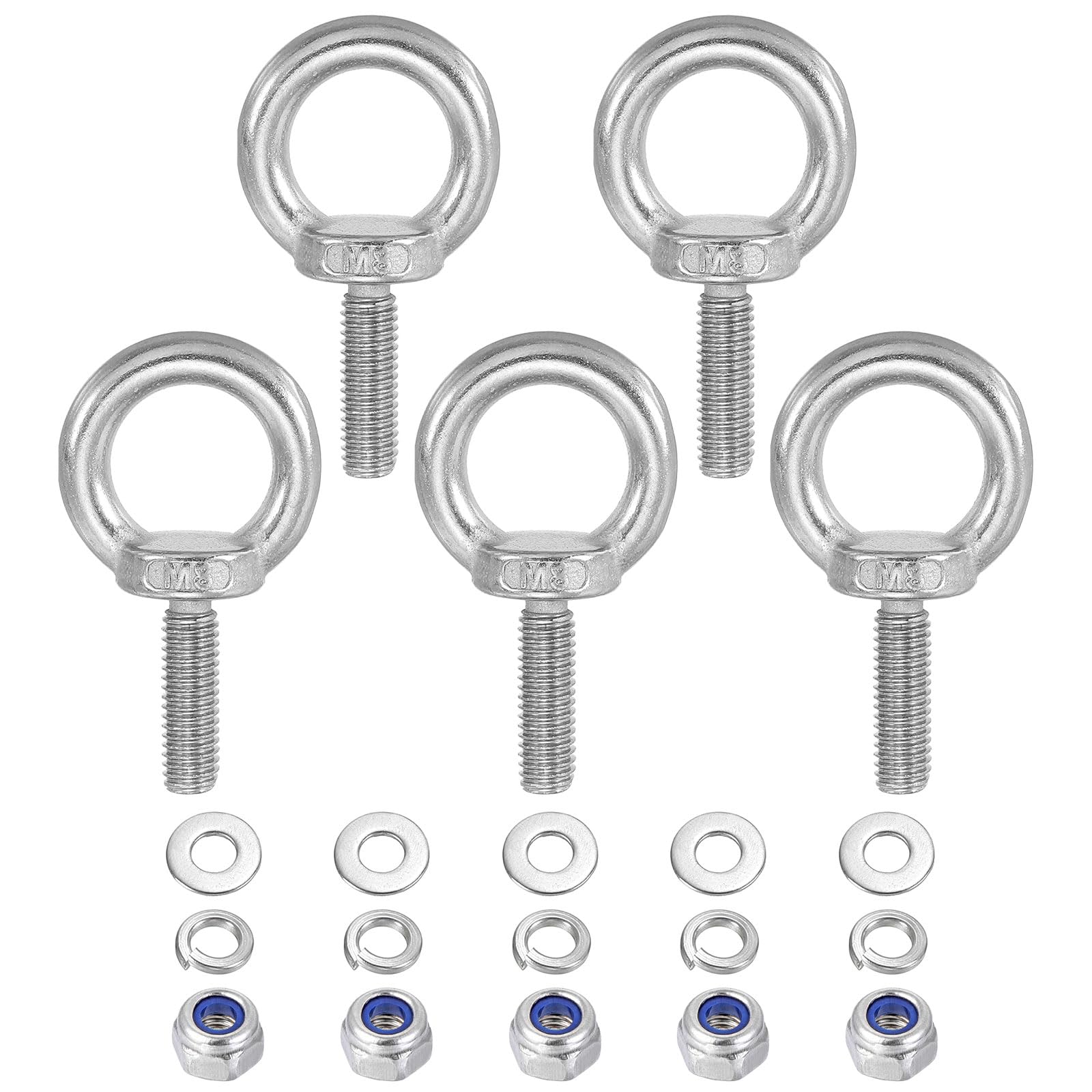 PATIKIL M8 x 25mm Lifting Shoulder Eye Bolt, 5Pcs 304 Stainless Steel Lifting Ring Threaded Eyebolt with Nuts Washers for Hanging Hammocks Articles
