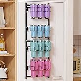Housolution Water Bottle Organizer, 4 Tier Heavy Duty Metal Tumbler Storage Organizer for 10 to 40 oz Cups, Wall/Door Mounted Hanging Cup Holder Rack Compatible with Stanley and Other Brands