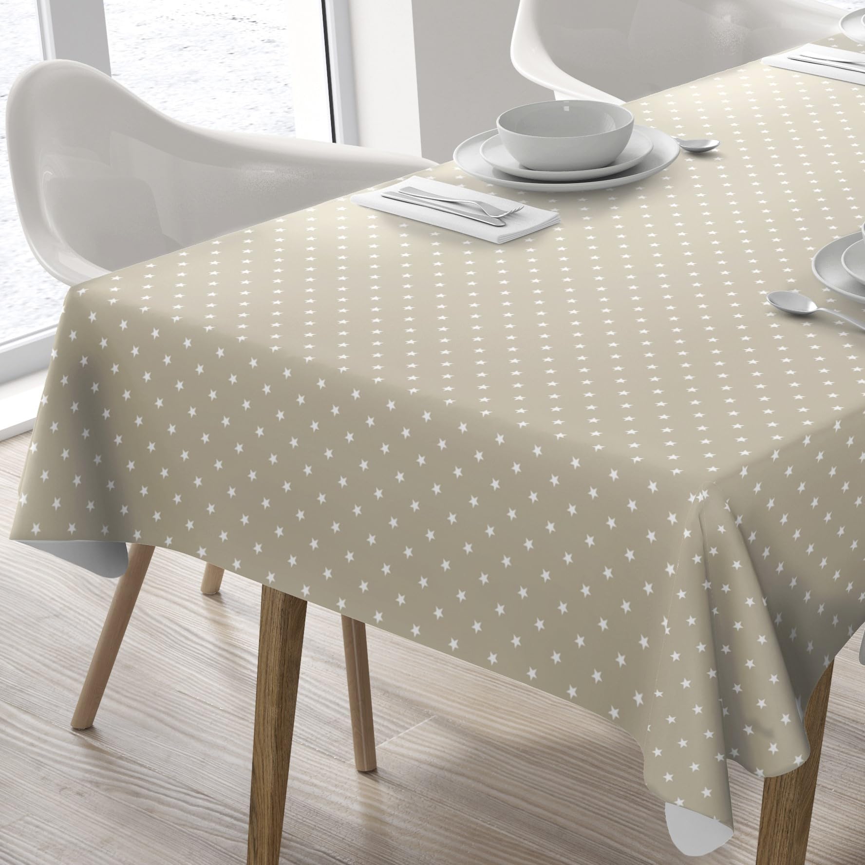 Home Direct Rectangular Oilcloth PVC Wipe Clean Tablecloth Table Cover 140cm x 200cm 55x78 Stars Beige