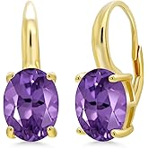 Gem Stone King 18K Yellow Gold Plated Silver 11X9MM Oval Gemstone Birthstone Leverback Drop Dangle Earrings For Women