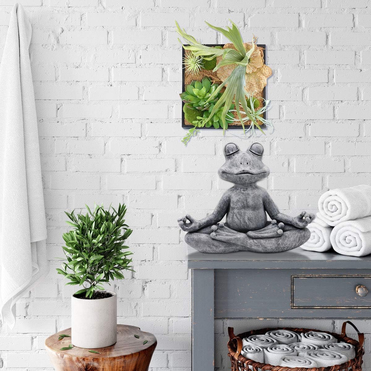 LIMEIDE Meditating Zen Yoga Frog Figurine Garden Statue - Indoor/Outdoor Garden Sculpture for Home, Patio, Yard or Lawn 12.5", Handmade Poly Resin Grey Stone Finish : Garden & Outdoor