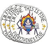 (3Pcs) I'm Fine This is Fine Everythings Fine Sticker Quotes Funny Sticker Funny Decal Waterproof Vinyl Stickers Adult for Laptop Kindle Car Tumbler Water Bottle Mug Phone Notebook Size 3”x3”