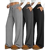 Locoowai 3 Pack Women's Wide Leg Lounge Pants, Loose Drawstring Yoga Sweatpants with Pockets Casual Cozy Pajama Jogger Pants