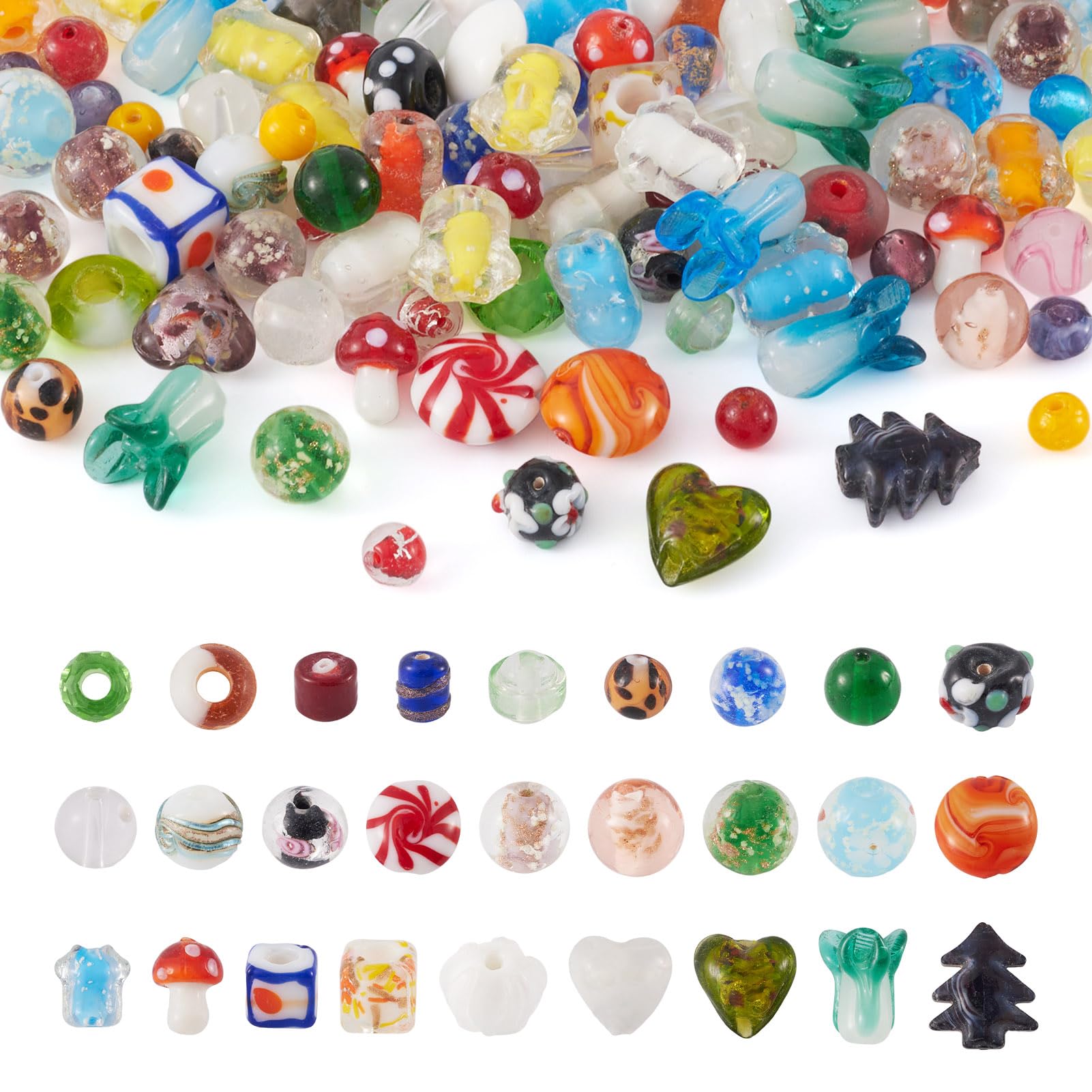 Photo 1 of Craftdady 200 pcs Mixed Shapes & Colors Lampwork Glass Beads Loose Beads Fit Most Major Charm Bracelets, 4-20x4-20mm, Hole: 1-2.5mm