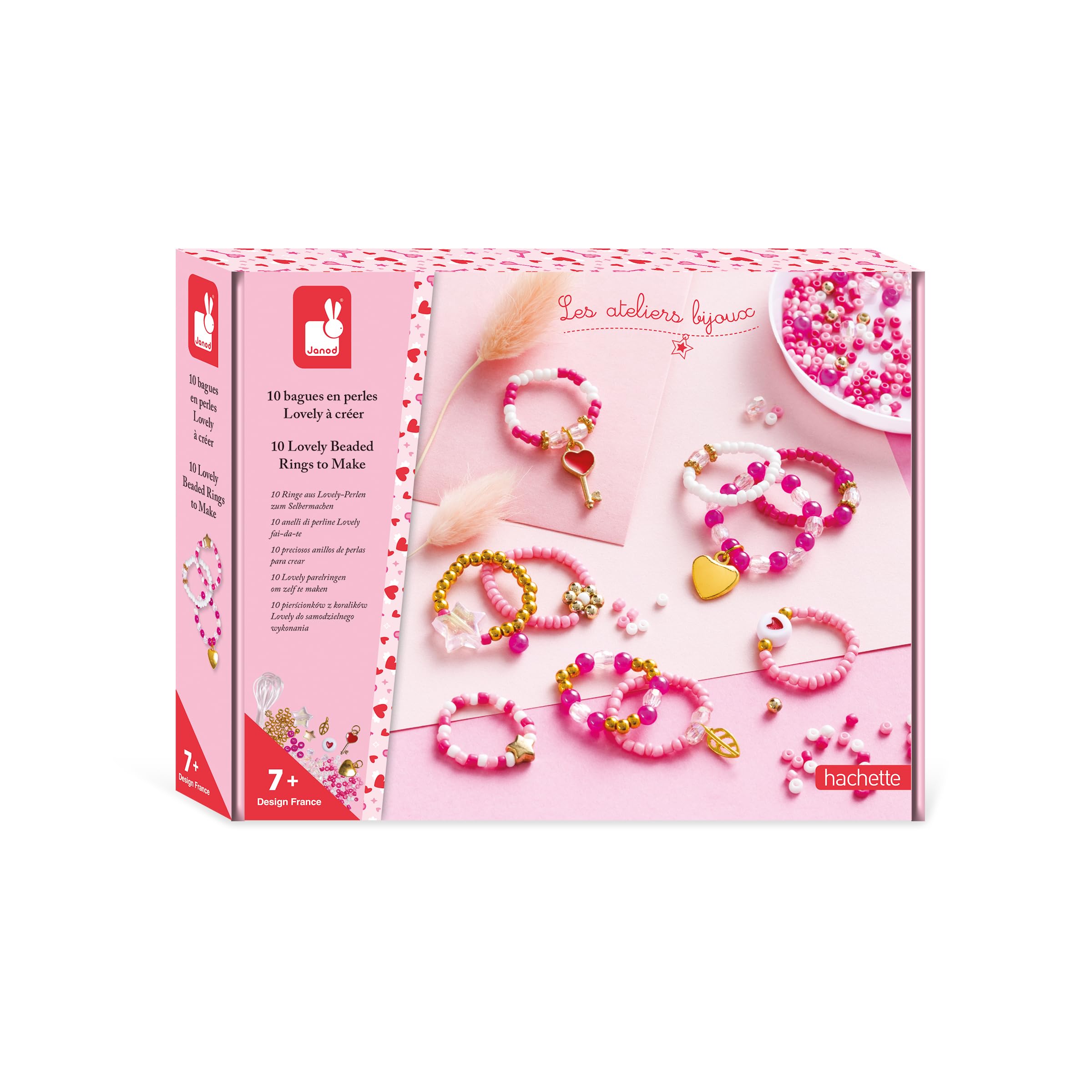 Janod - 10 Bead Rings to Create - Jewelry Workshops - DIY Ring Making - Child Craft Kit - Fine Motor Skills and Concentration Learning - from 7 Years Old - J09125