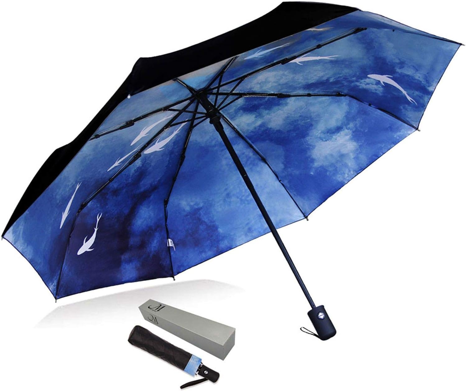 Marriarics Travel Umbrella Windproof, Black Glue Anti UV Coating, Compact Folding Umbrellas for Women Men, Auto Open Close (ink)