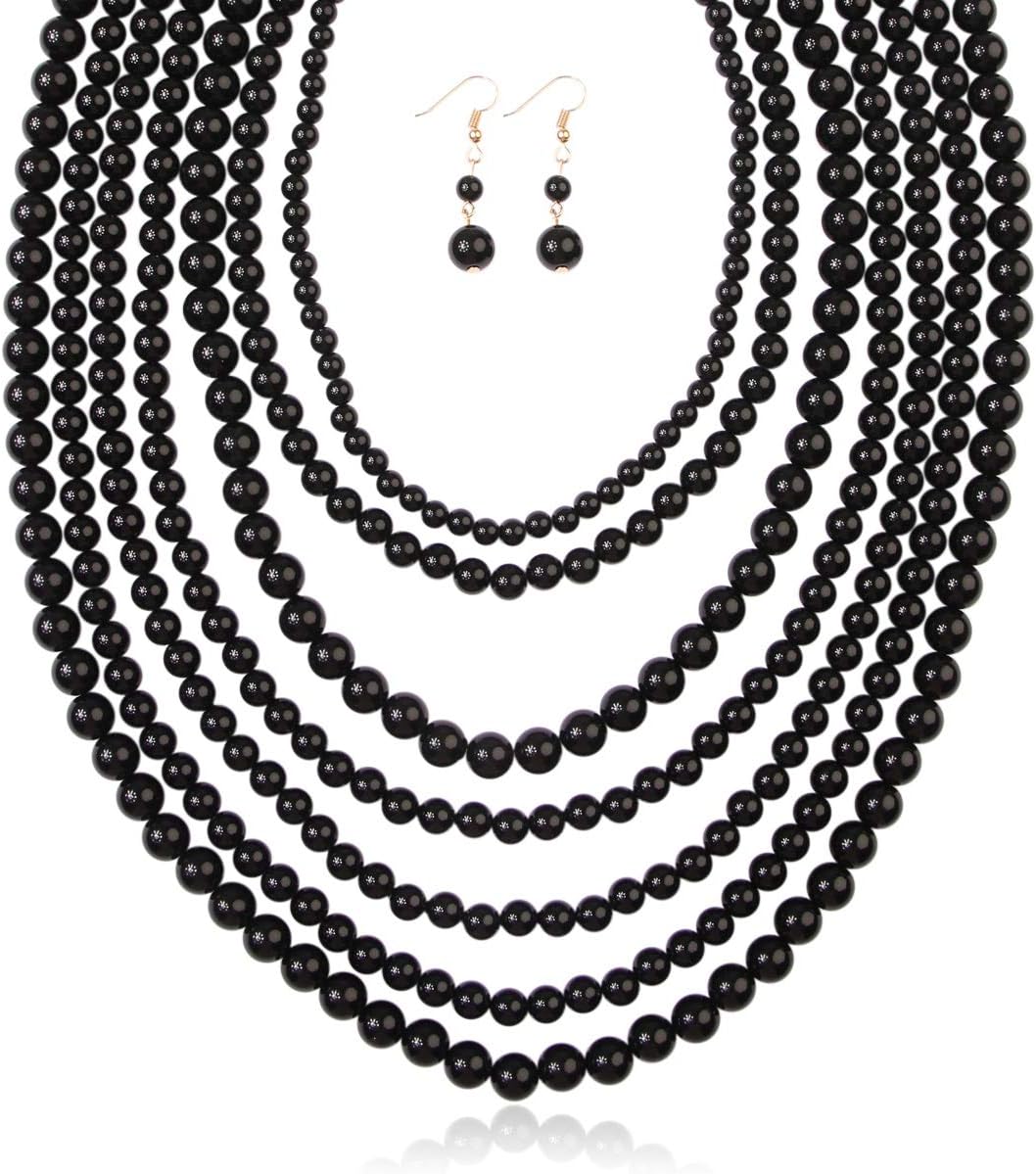 Chunky Cluster Bead Bubble Statement Necklace - Multi Strand Colorful Ball Hammock Collar, Sparkly Crystal Braided Twisted Bib