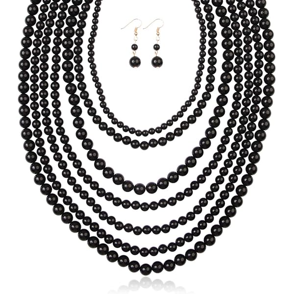 JHWZAIY 5-Layer Beaded Statement Necklace Set - Chunky Multi Strand Bib Necklace With Earrings - View #5