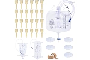 BEHERK External Condom Catheters for Elderly Men Age 80, 24 Soft Latex, 5 Catheter Stabilization Devices, 750 & 1000 ml Catheter Leg Bags, 2000 ml Catheter Bags, 2 Rolls of Tape, for Male Incontinence