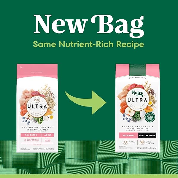 NUTRO ULTRA ADULT TOY BREED DRY DOG FOOD, SMALL DOG FOOD DRY CHICKEN, LAMB AND SALMON RECIPE WITH A PROTEIN TRIO, 3.5 LB. BAG