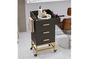 BELANDI Salon Storage Trolley Cart with with Lockable Wheels, Beauty Rolling Hair Cart with Drawers& Dryer Holder, Salon Stations Cabinet for Beauty Spa Barbershop (Black)