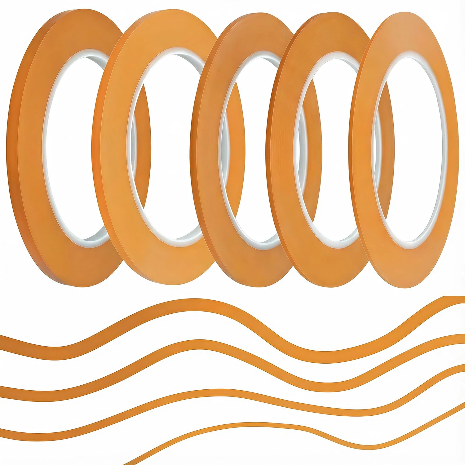 JINBING Vinyl Fine Line Fineline Automotive Pinstriping Masking Tape Painter Tape for Curves Orange 6Rolls 1.5mm 2mm 2.5mm 3mm 4mm 5mm
