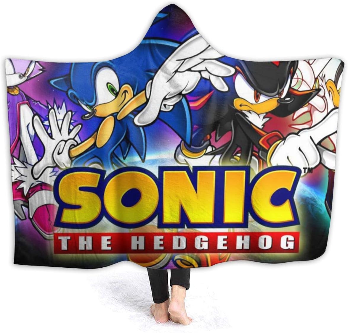 Spring Wearable Blankets for Mens Womens, Blaze The Cat Sonic Shadow and Silver The Hedgehog Game Poster Hooded Blankets for Graduation, Holiday, All Seasons Poncho Cloak Cape, 60 x 50 inch